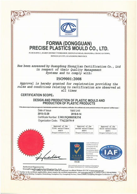 中国 FORWA PRECISE PLASTIC MOULD CO.,LTD. 認証